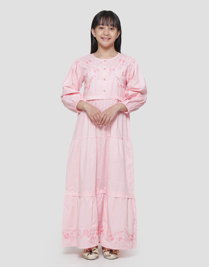 Sweet Miss Embroidery Front Button Maxi Dress for Girls