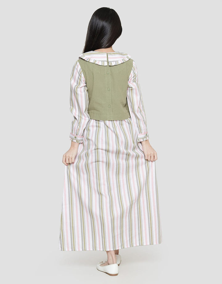 Sweet Miss Fake 2 Pcs Polosan Komb Salur Maxi Dress Anak Perempuan