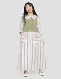Sweet Miss Fake 2 Pcs Polosan Komb Salur Maxi Dress Anak Perempuan