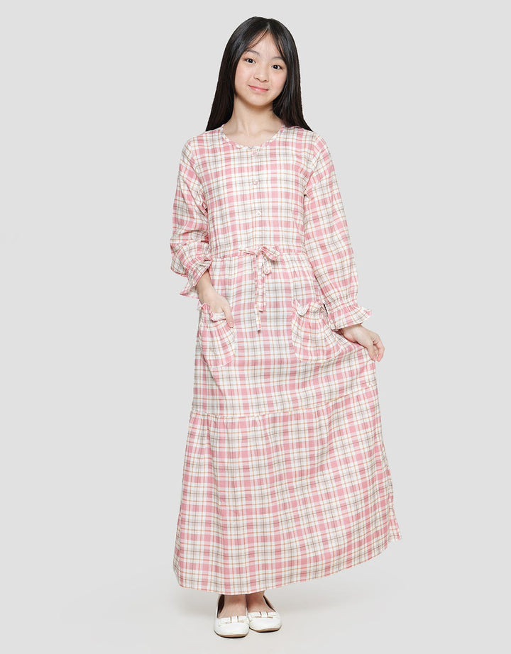 Sweet Miss Maxi Dress Lengan Panjang Modest Anak Perempuan Print Kotak