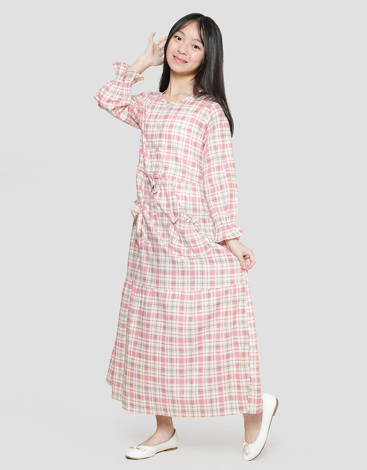 Sweet Miss Maxi Dress Lengan Panjang Modest Anak Perempuan Print Kotak