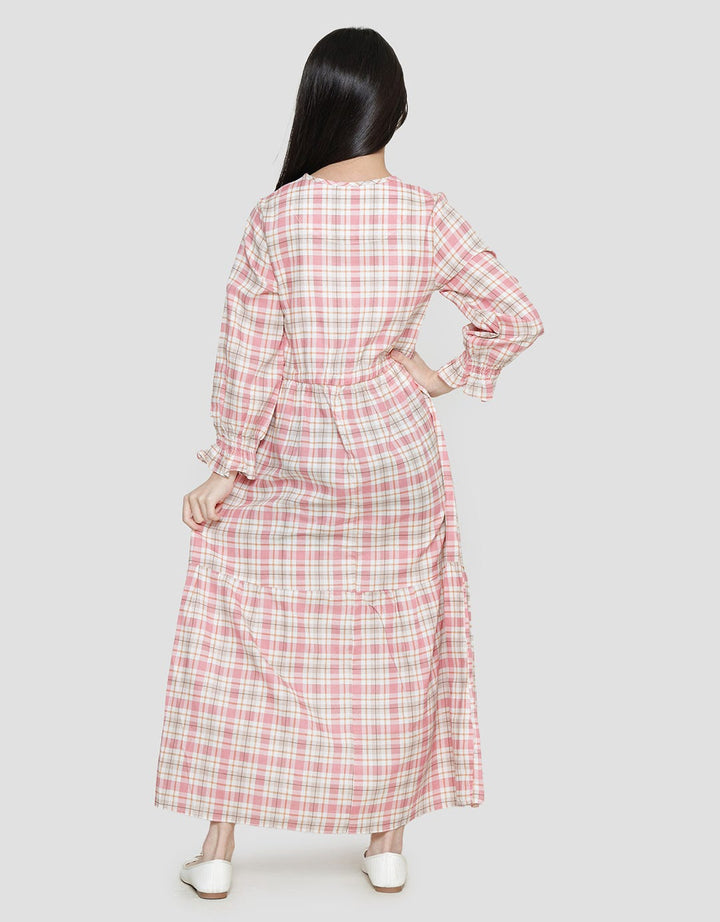 Sweet Miss Maxi Dress Lengan Panjang Modest Anak Perempuan Print Kotak