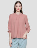 St. Yves Skoder Linen Slb Rneck Pleat Chest Blouse Women