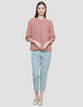 St. Yves Skoder Linen Slb Rneck Pleat Chest Blouse Women
