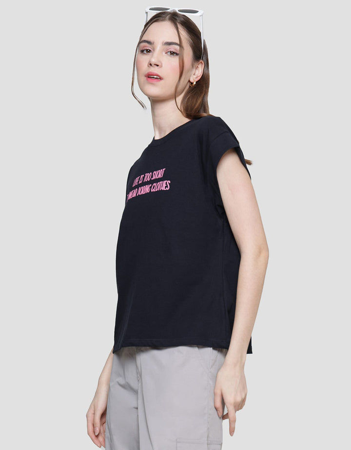 Nevada Print Life Is Too Short Kaos Lengan Pendek Wanita