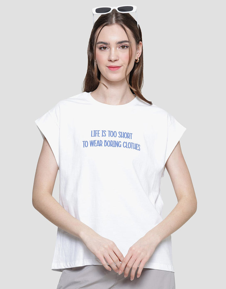 Nevada Print Life Is Too Short Kaos Lengan Pendek Wanita