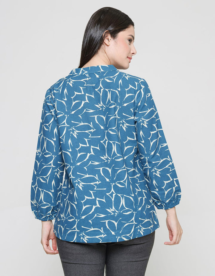 St. Yves Linen Printed V Neck Blouse for Women