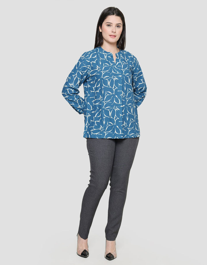 St. Yves Linen Printed V Neck Blouse for Women