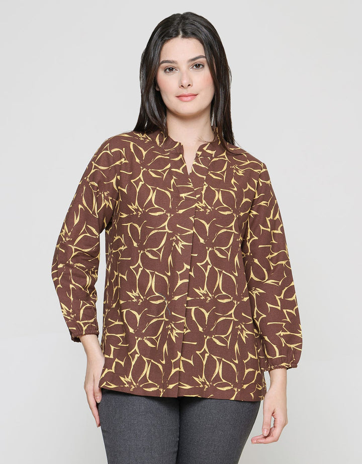 St. Yves Linen Printed V Neck Blouse for Women