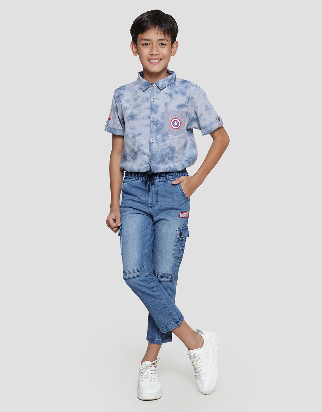 Marvel Logo Brand Boys Cargo Pocket Denim Pants