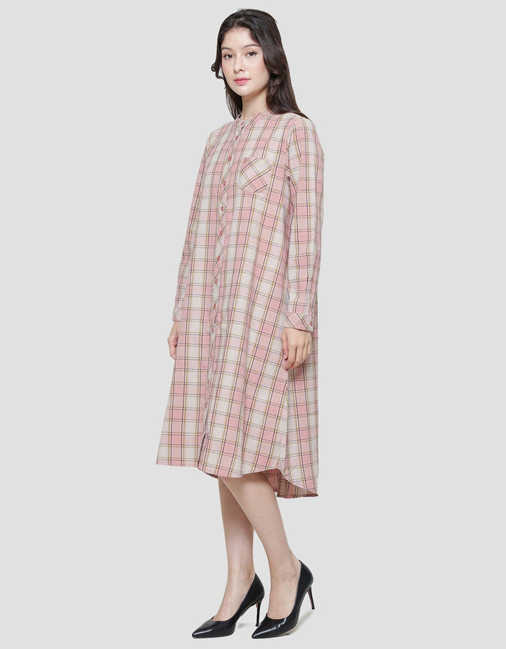 Triset Casual Print Check Dress Wanita