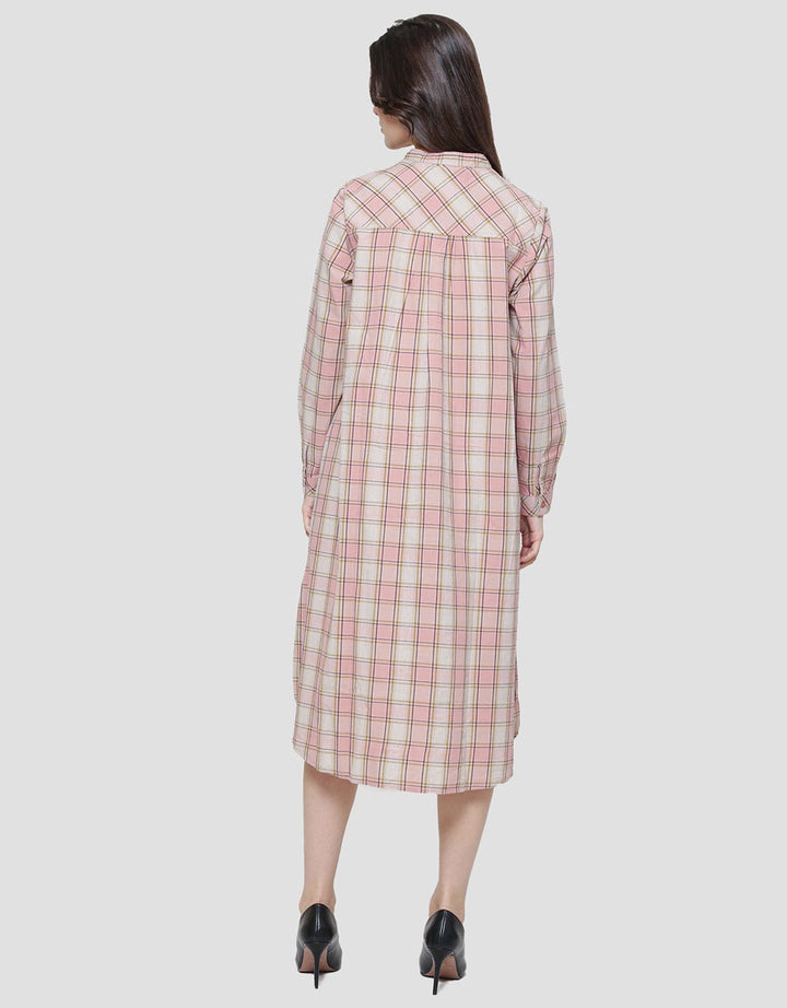 Triset Casual Print Check Dress Wanita