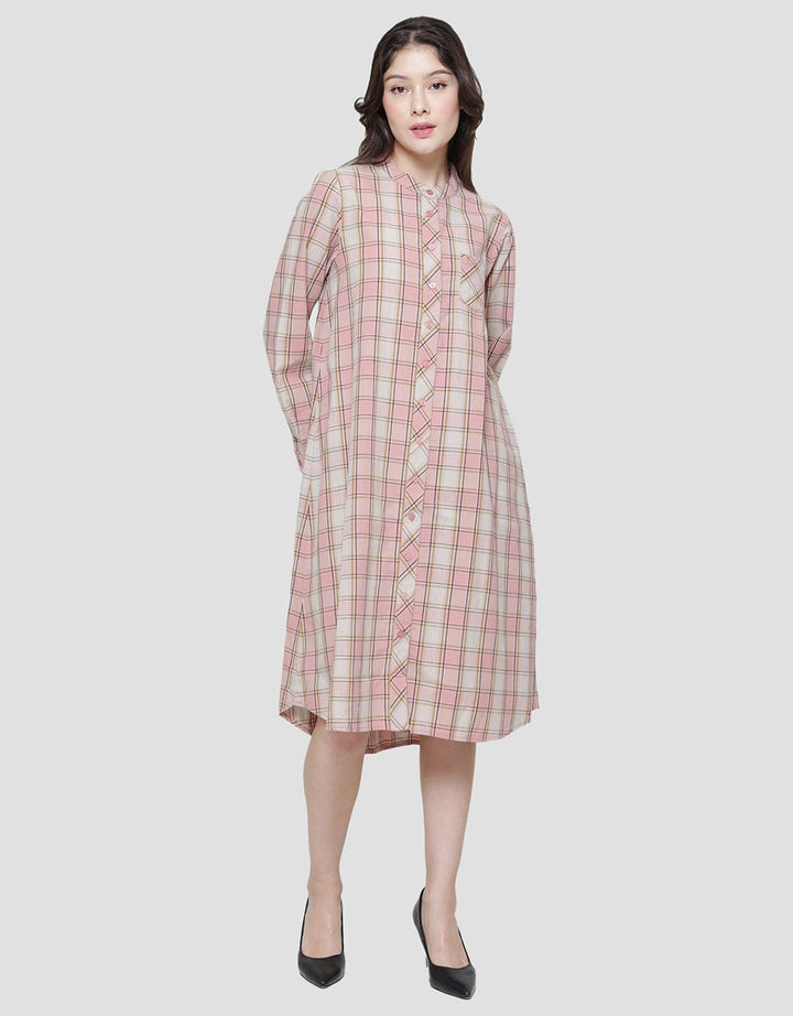 Triset Casual Print Check Dress Wanita