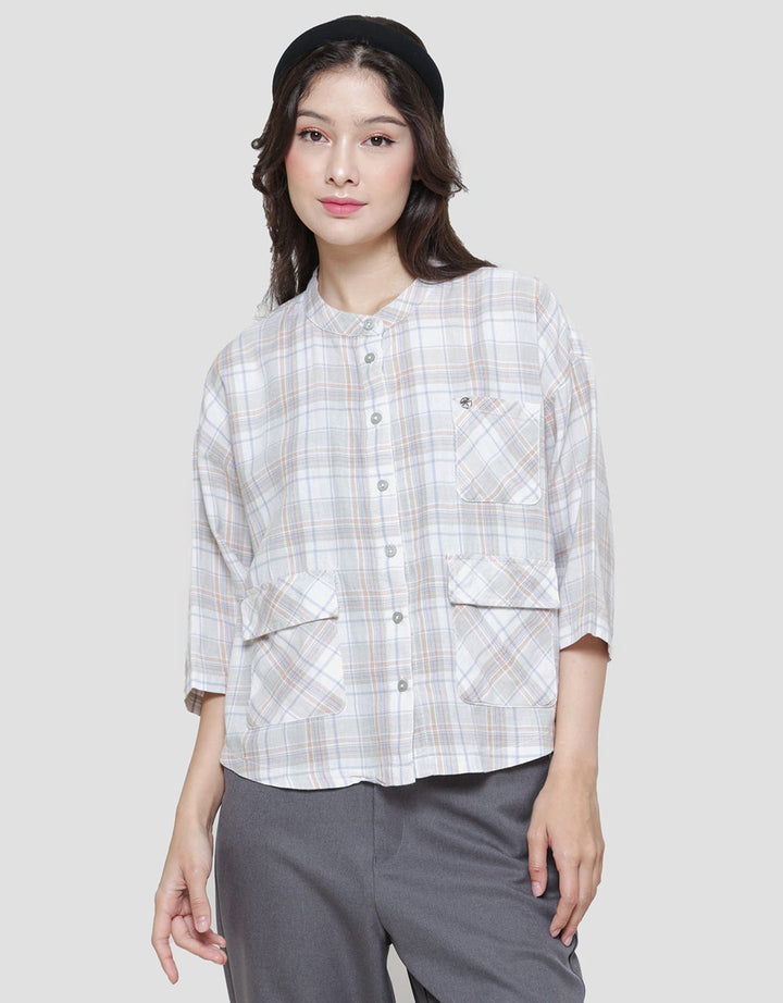Triset Plaid Full Print Casual Blouse Wanita