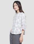 Triset Plaid Full Print Casual Blouse Wanita