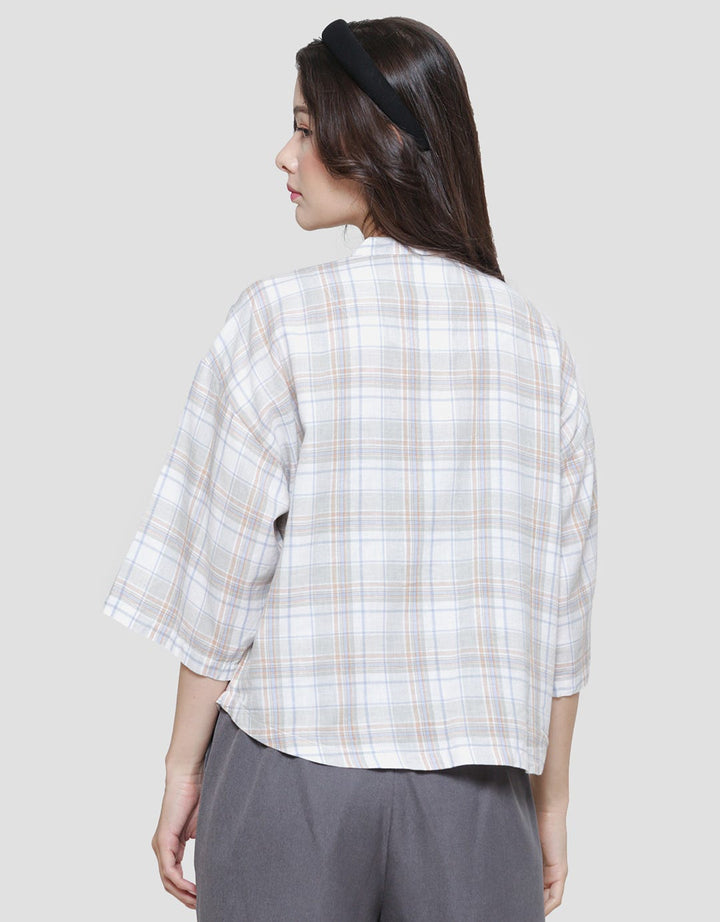 Triset Plaid Full Print Casual Blouse Wanita