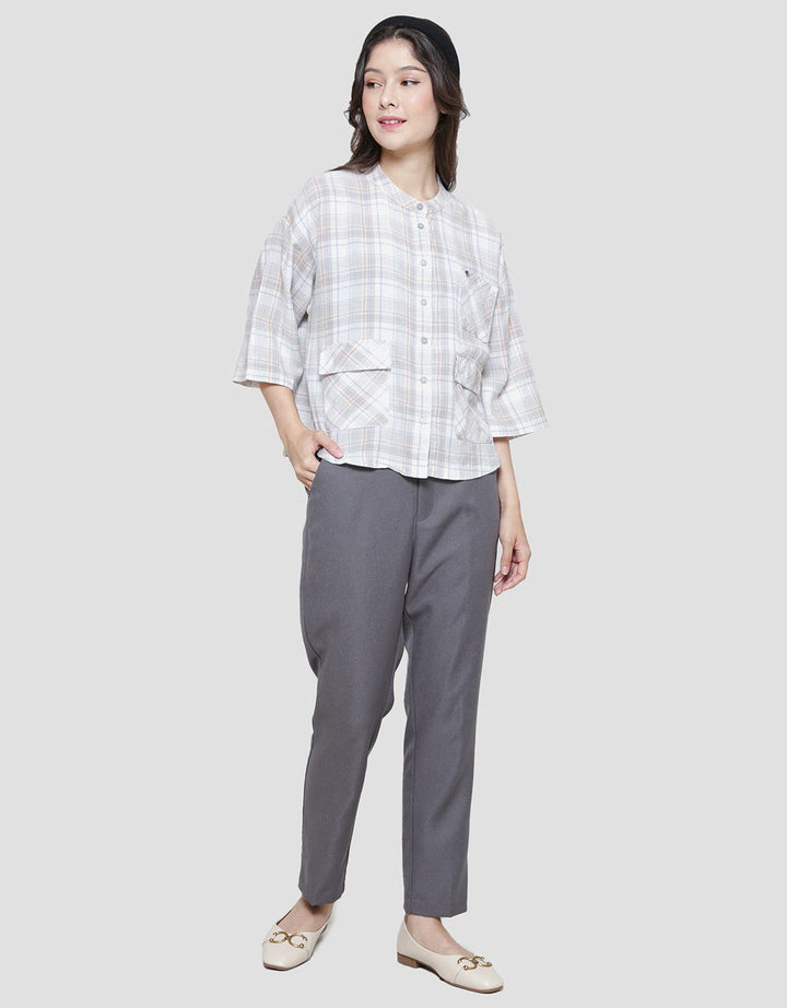 Triset Plaid Full Print Casual Blouse Wanita