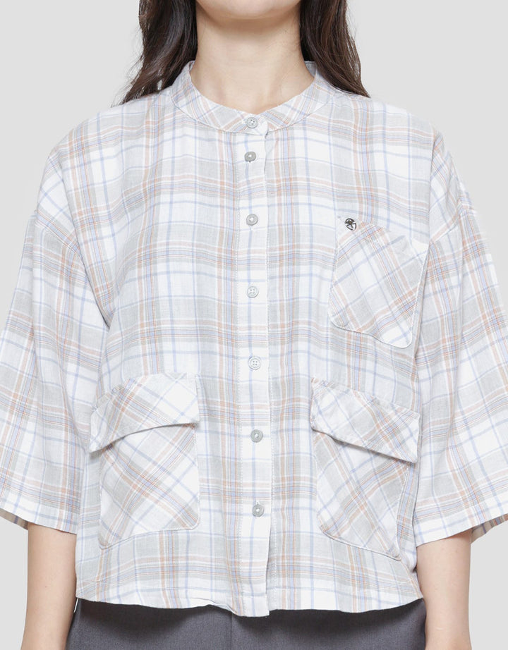 Triset Plaid Full Print Casual Blouse Wanita
