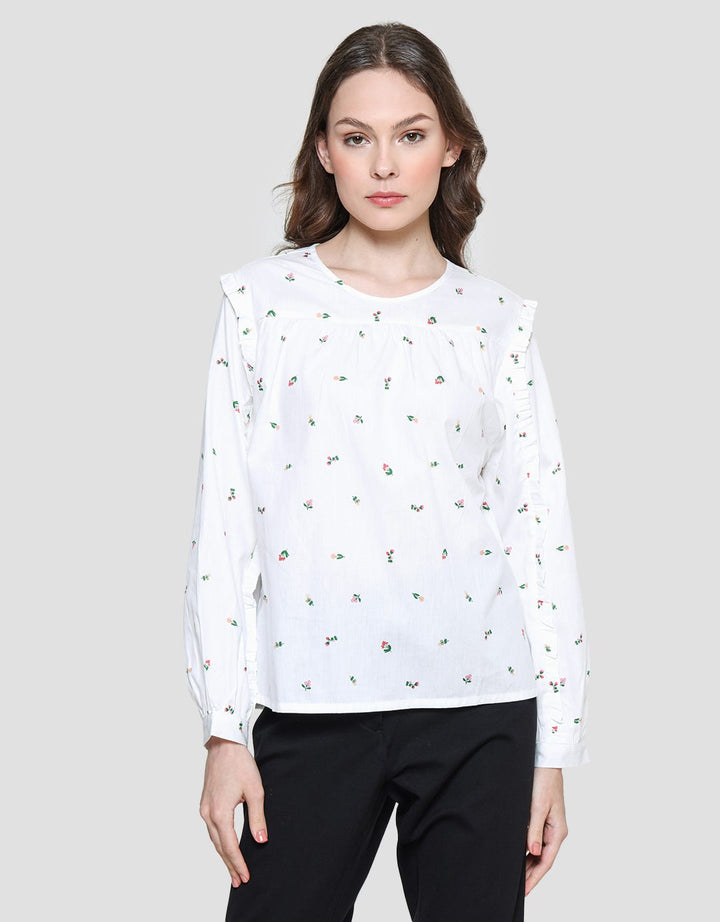 Details Blouse Ruffle Wanita Print Bunga