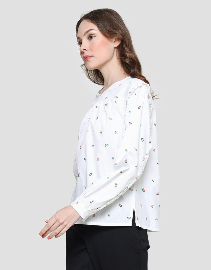 Details Blouse Ruffle Wanita Print Bunga