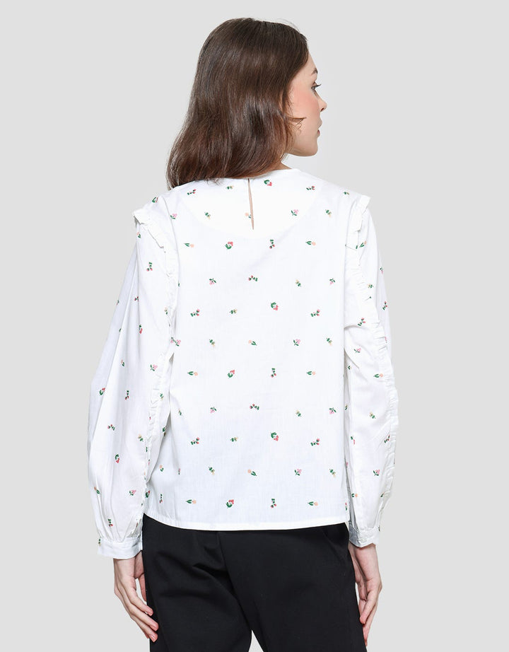 Details Blouse Ruffle Wanita Print Bunga