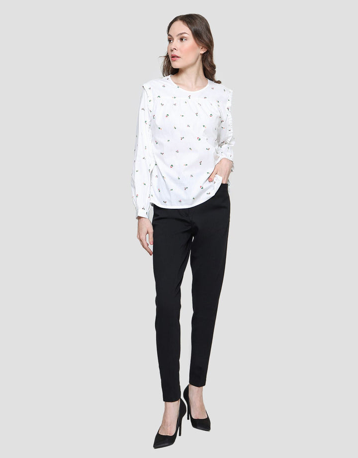 Details Blouse Ruffle Wanita Print Bunga