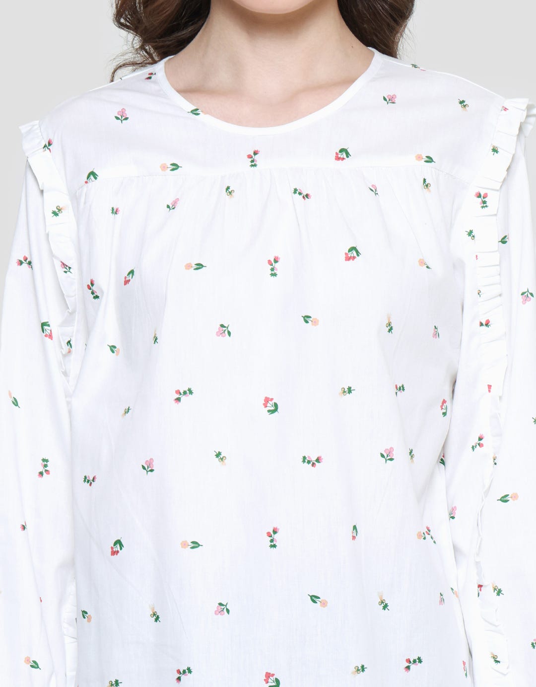 Details Blouse Ruffle Wanita Print Bunga