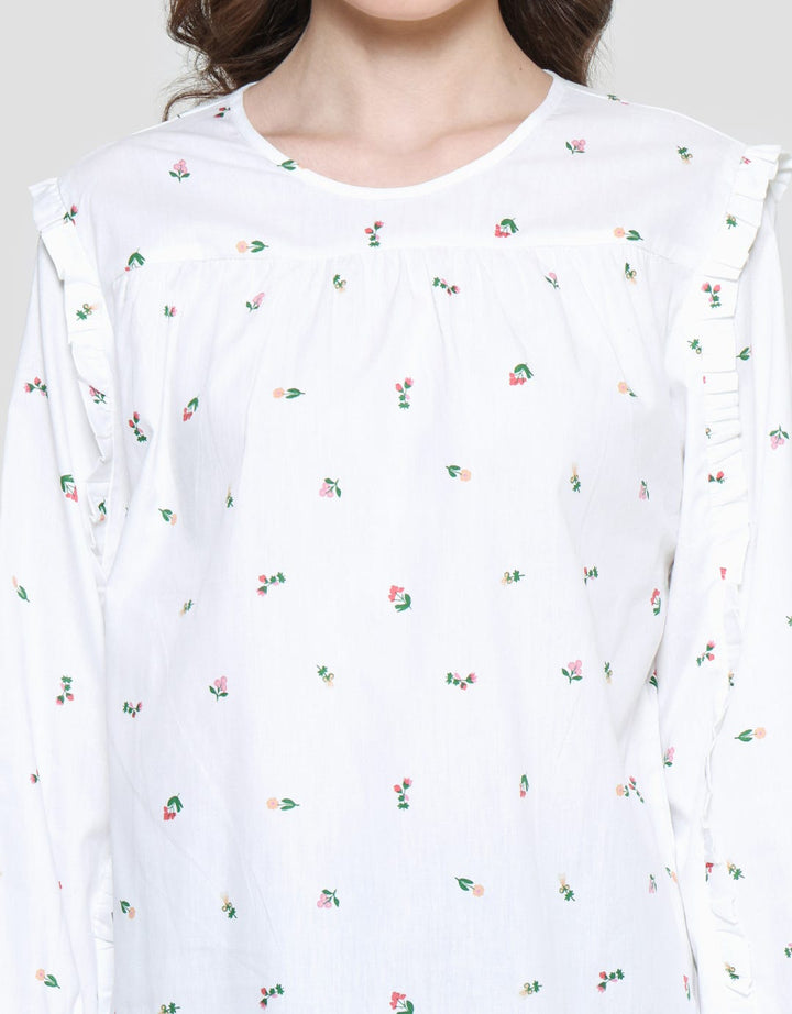 Details Blouse Ruffle Wanita Print Bunga