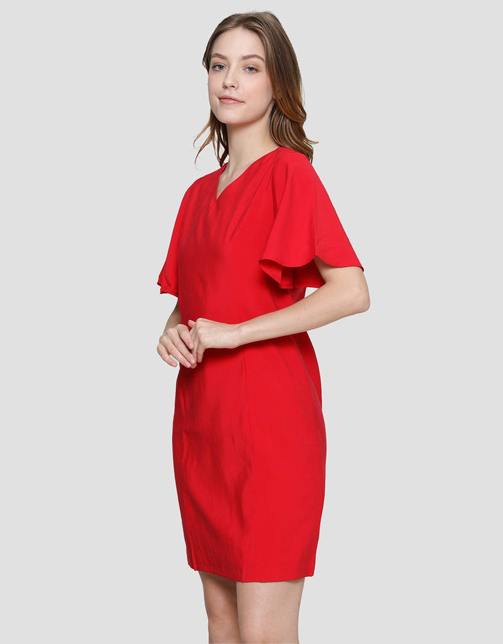 Cardinal Femme Bell Sleeve Dress Wanita