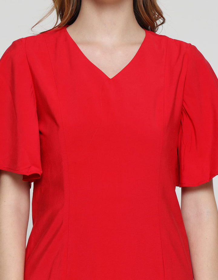 Cardinal Femme Bell Sleeve Dress Wanita