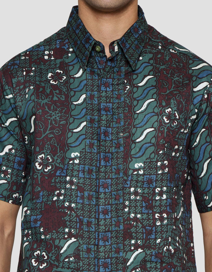 Arjuna Weda Batik Sawat Kawung Cat Hem Body Fit Pria