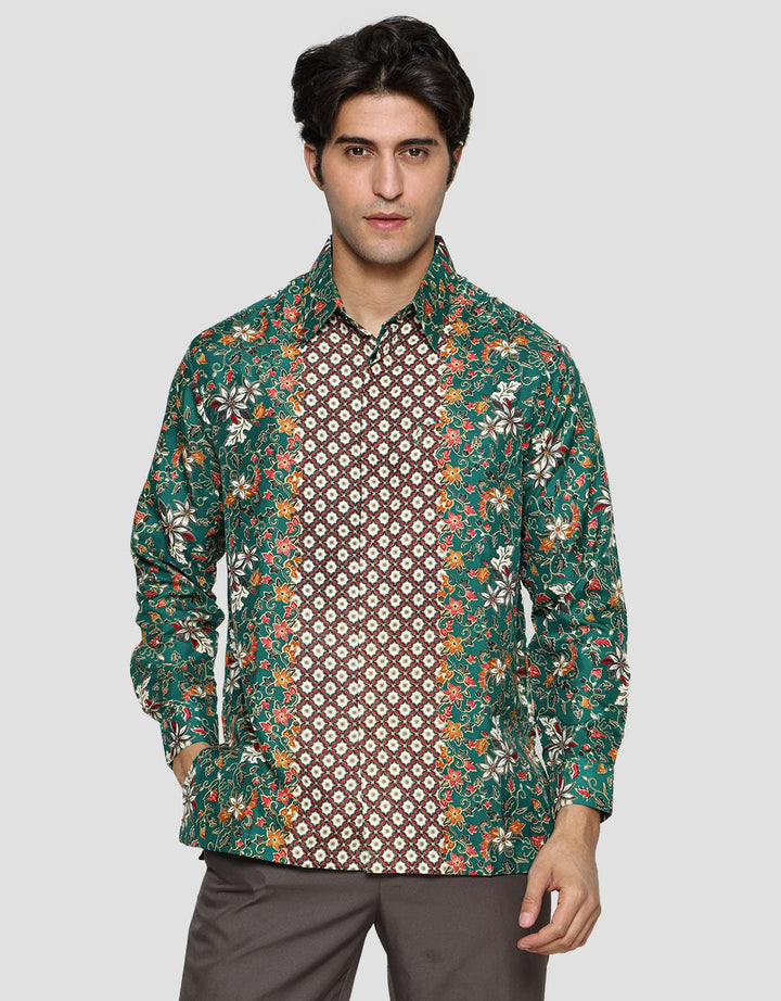Adikusuma Men's Chrysanthemum Flower Batik Regular Fit Shirt
