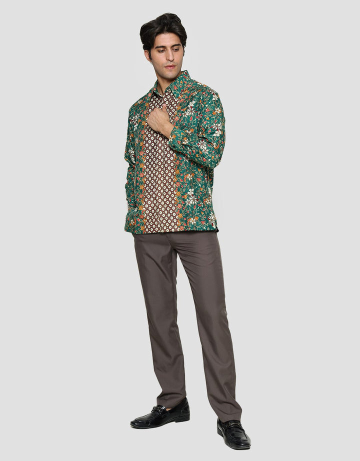 Adikusuma Men's Chrysanthemum Flower Batik Regular Fit Shirt