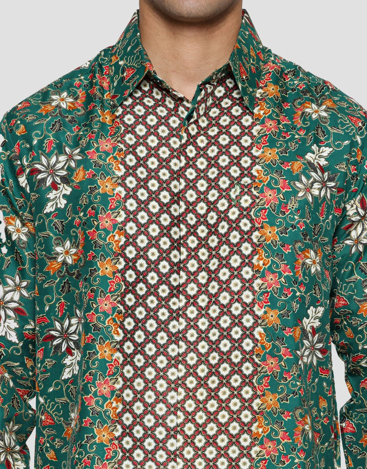 Adikusuma Men's Chrysanthemum Flower Batik Regular Fit Shirt