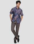 Adikusuma Print Dedaunan Hem Batik Body Fit Pria