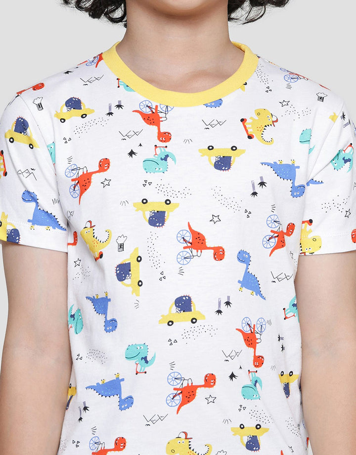 Little M Dino Digital Print Kaos Lengan Pendek Anak Laki-laki
