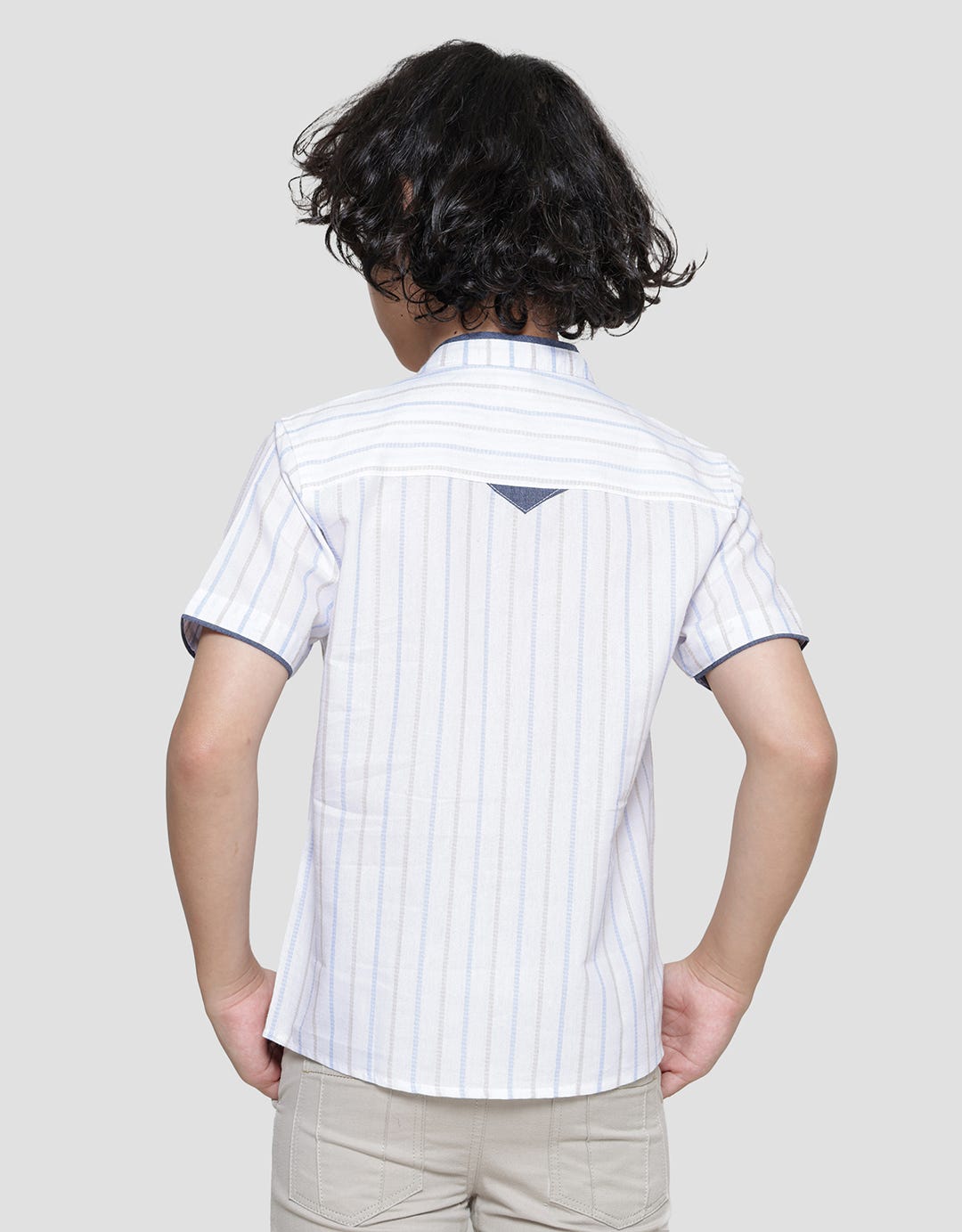 Little M Casual Stripes Koko Lengan Pendek Anak Laki-Laki