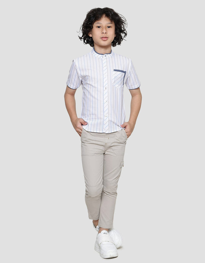 Little M Casual Stripes Koko Lengan Pendek Anak Laki-Laki