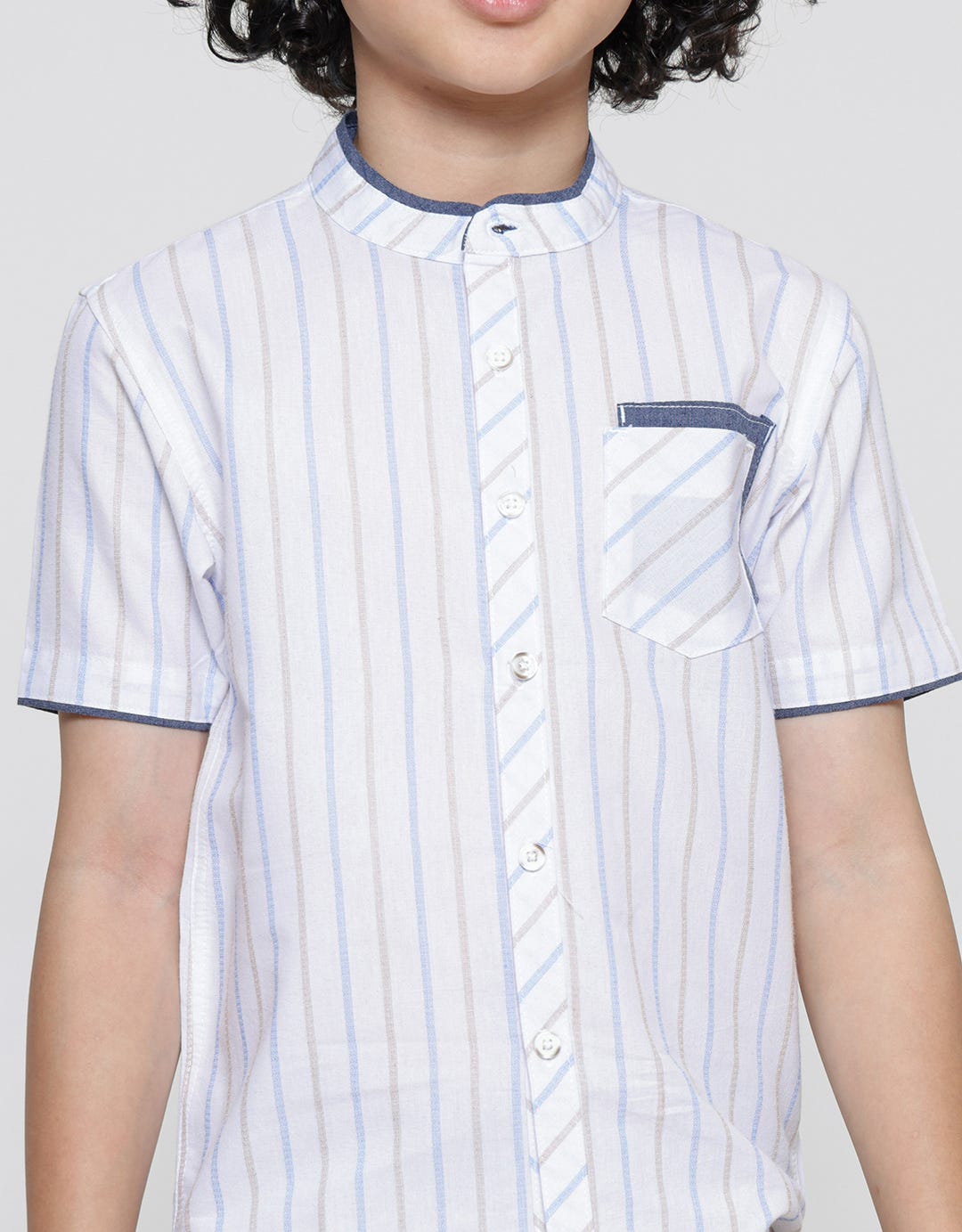 Little M Casual Stripes Koko Lengan Pendek Anak Laki-Laki