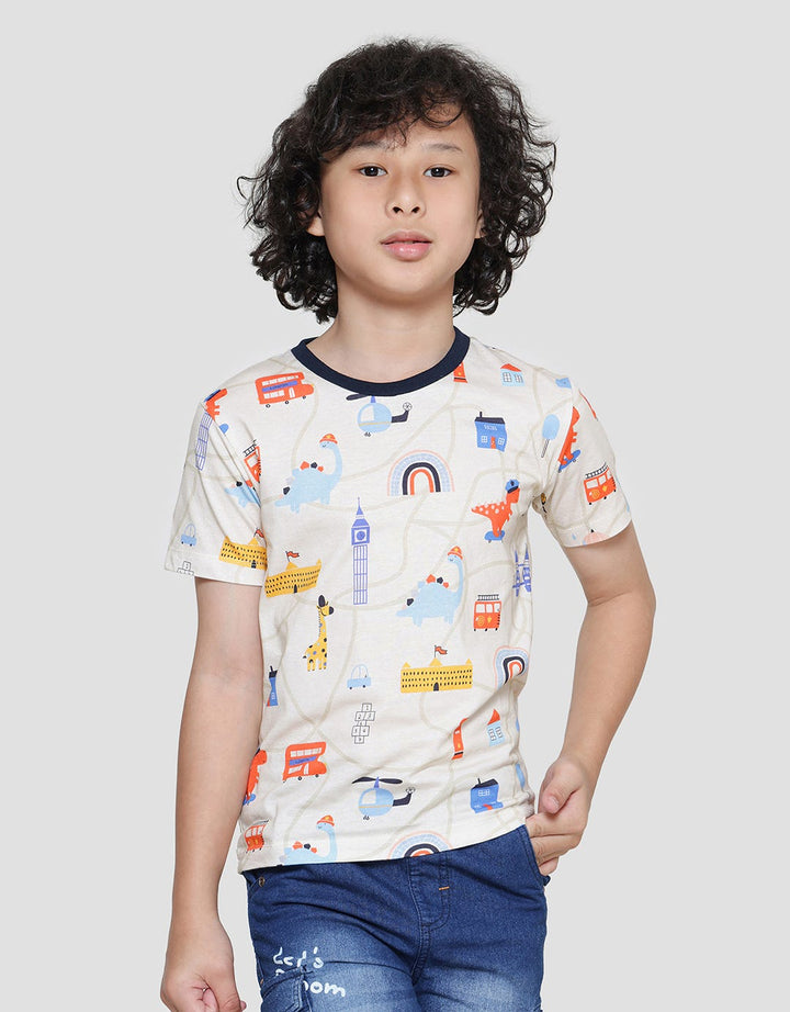 Little M Dino Digital Print Kaos Lengan Pendek Anak Laki-laki