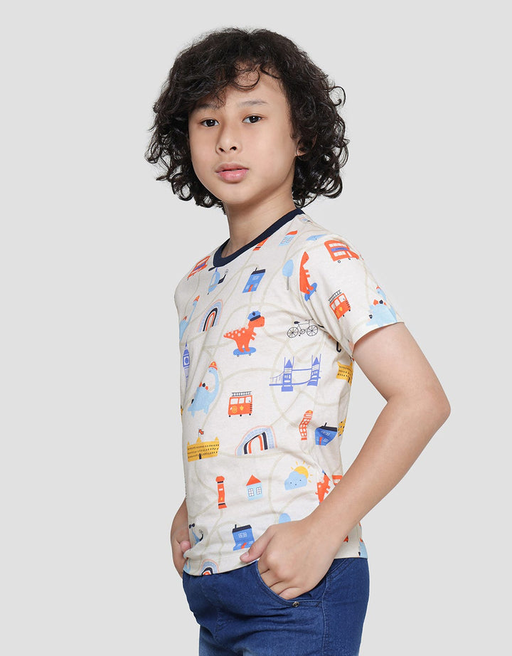 Little M Dino Digital Print Kaos Lengan Pendek Anak Laki-laki