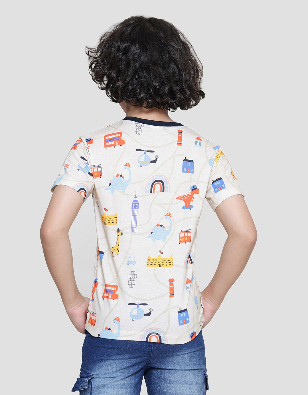 Little M Dino Digital Print Kaos Lengan Pendek Anak Laki-laki