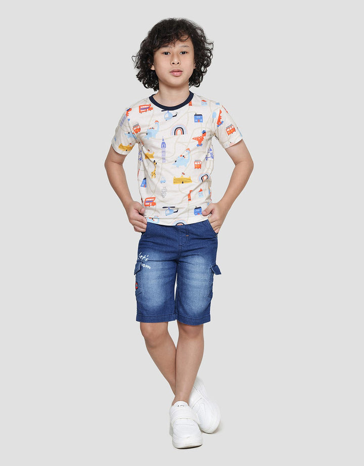 Little M Dino Digital Print Kaos Lengan Pendek Anak Laki-laki
