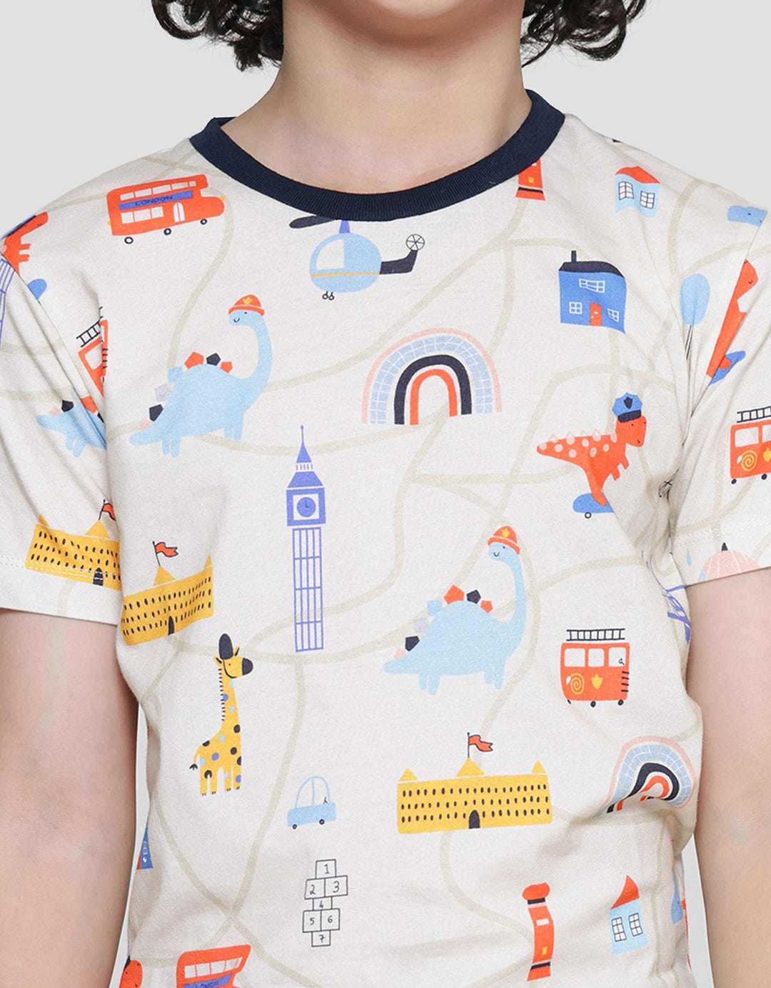 Little M Dino Digital Print Kaos Lengan Pendek Anak Laki-laki