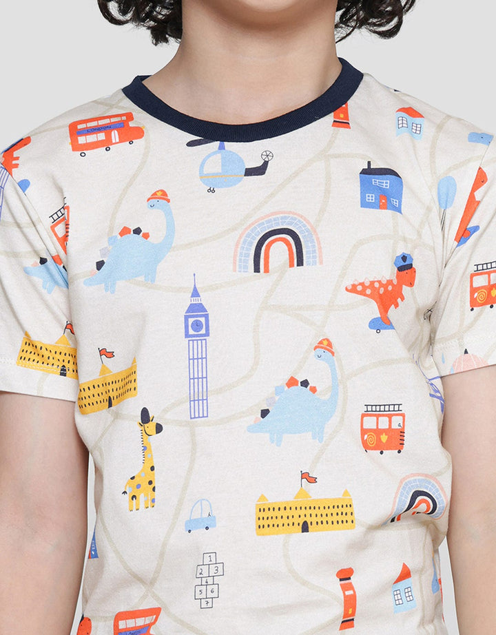 Little M Dino Digital Print Kaos Lengan Pendek Anak Laki-laki