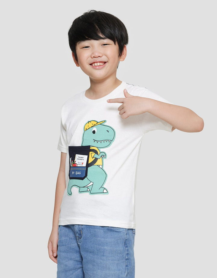 Little M Dino Backpack Application Boys Short Sleeve T-shirt