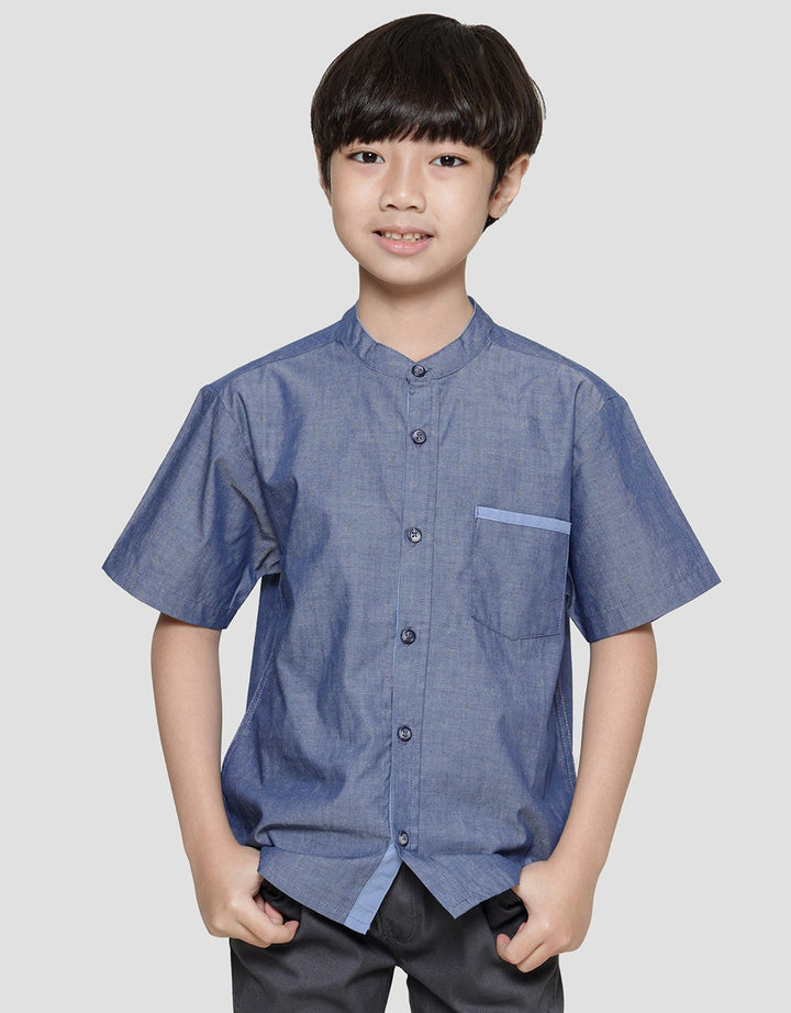 Little M Casual Chambray Dobby Kemeja Koko Anak Laki-Laki