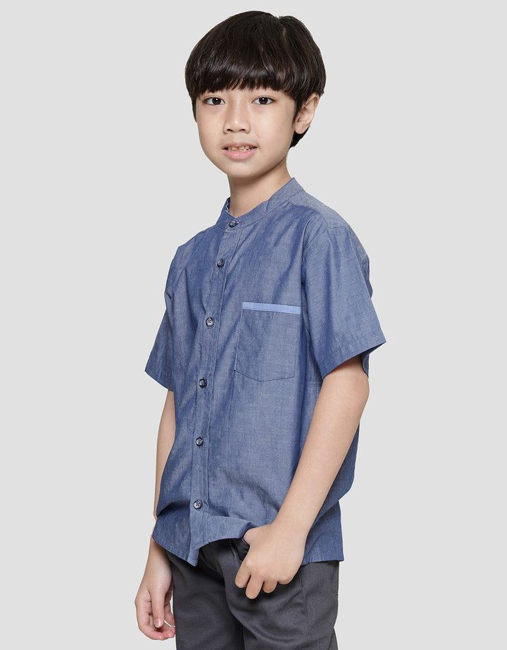 Little M Casual Chambray Dobby Kemeja Koko Anak Laki-Laki
