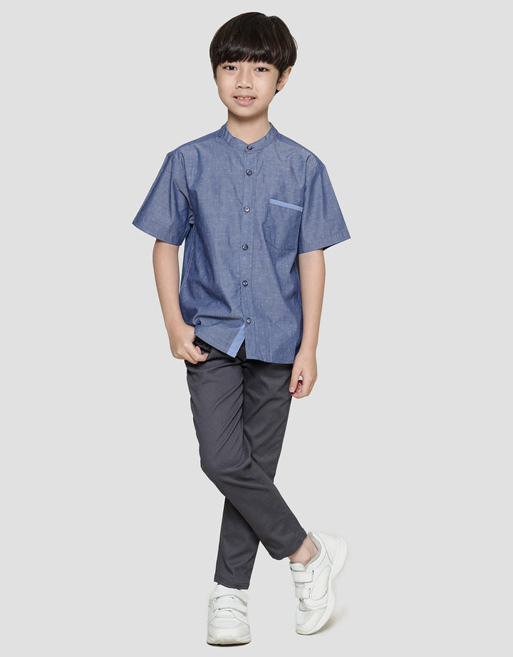 Little M Casual Chambray Dobby Kemeja Koko Anak Laki-Laki