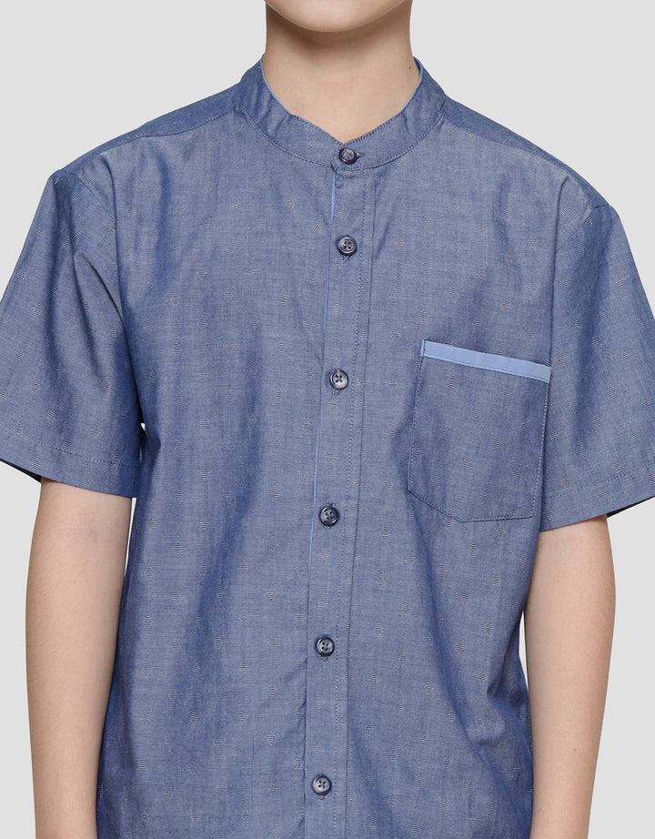Little M Casual Chambray Dobby Kemeja Koko Anak Laki-Laki